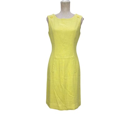 Vintage Lemon Yellow Sheath Dress Est Size M Mod Retro Sleeveless Pockets Custom