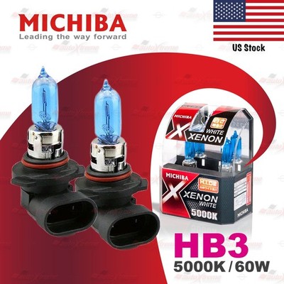 2x HB3 9005 MICHIBA 12V 60W Headlight Halogen Bulbs Lamps 5000K XENON Look WHITE