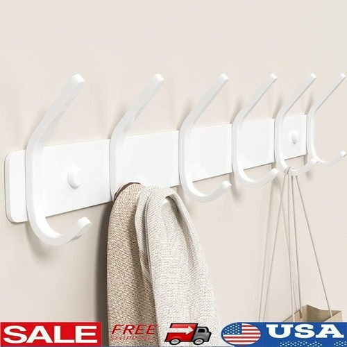 Wall Mounted Aluminum Coat Rack 6 Double Hooks Anti-slip Space Saving Organizer - Picture 1 of 15