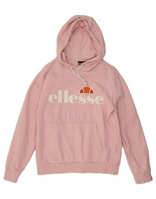 Ellesse Damen Oversize Grafik Hoodie Pullover UK 10 Small Rosa Baumwolle BZ08