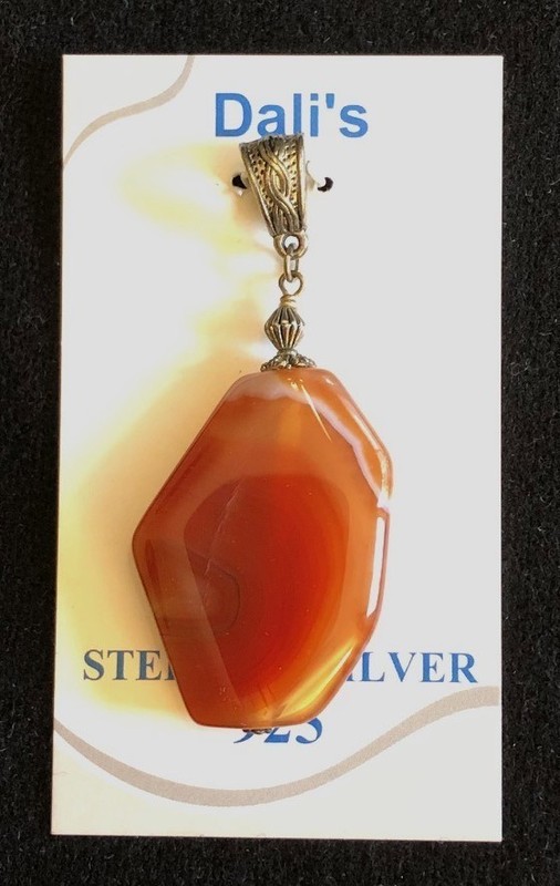Sterling Silver Red Orange Agate Pendant