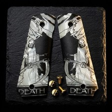 1911 Full Size Grips Custom Reaper Poly Pearl White Government Size Gold Screw 1911 Full Size Grips Custom Reaper Poly Pearl White Government Size Gold Screw