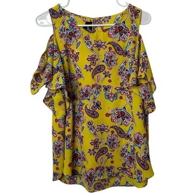 By By Women's Blouse Ruffle Cold Shoulder Sleeve Flower Pattern Size X-Large