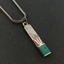 Israeli Modernist Mezuzah Style Silver Eilat Stone Pendant Vintage Men's Women