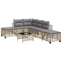 3-Tlg. Garten-Ecksofa-Set Mit Kissen Beige Poly Rattan