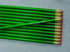 12 Round "Green" Metallic Painted Personalized Pencils