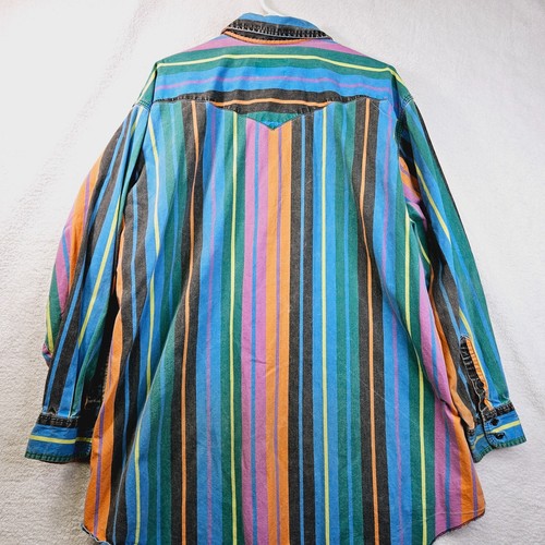 Vintage Wrangler Brushpopper Cowboy Shirt Tall Mens Cut 20-36 X Long Tail - Picture 8 of 12