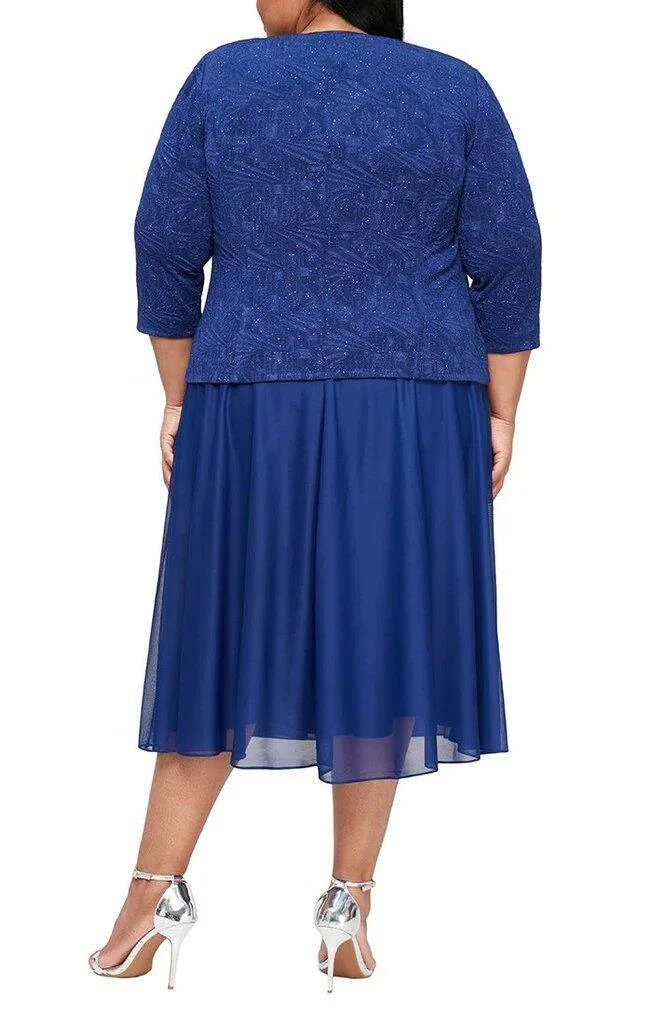 ALEX EVENINGS Plus 16W Electric Blue Shimmering Jacquard Jacket Dress NWT 239