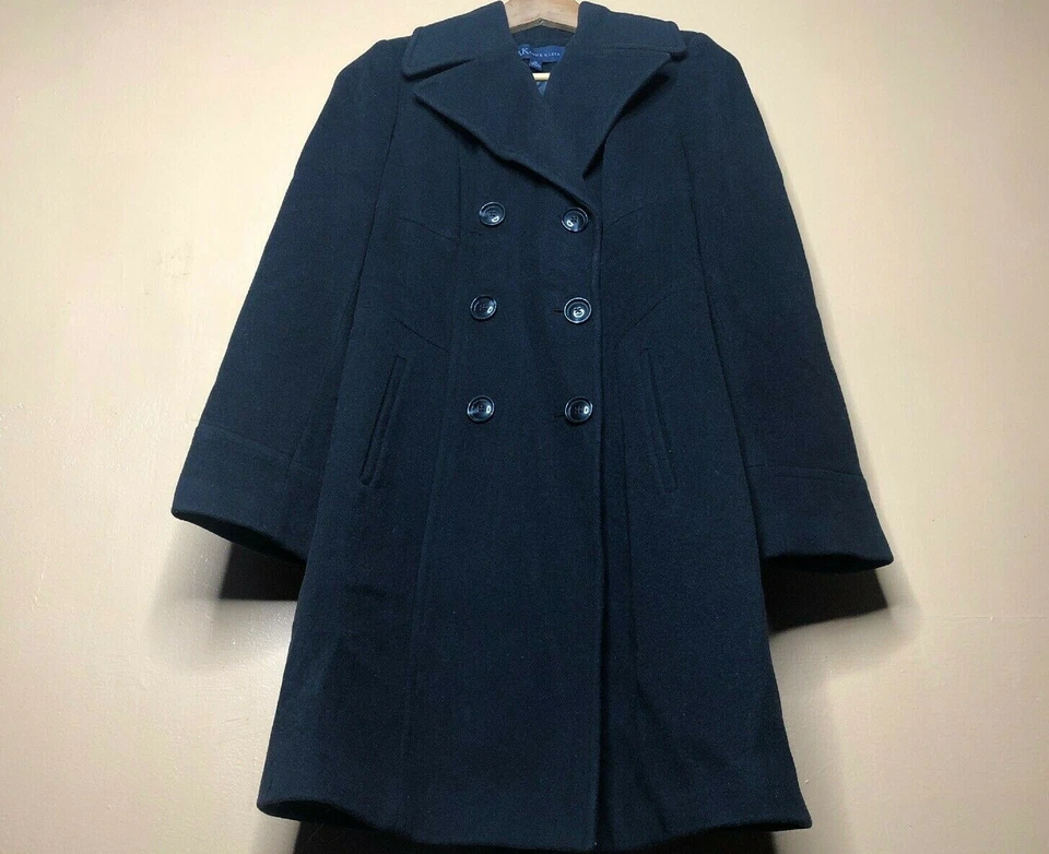 AK Anne Klein Women’s Black Wool-Blend Peacoat – XS, Fitted Long Sleeve, Classic - Image 3 of 4
