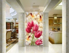 3D Pink Tulip ZHUA5491 Wallpaper Wall Murals Removable Self-adhesive Amy