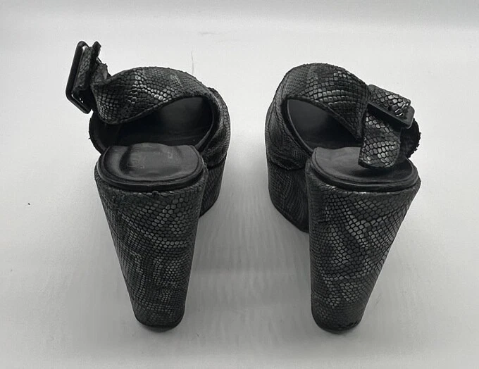 Robert Clergierie Metalizado Verde Gris Serpiente Estampado Peep Toe Plataforma Cuña Talla 39 Foto 4 de 4