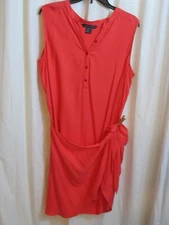 NWOT Tangerine Coral Womens Dress Front Tie Wrap Sleeveless Unique Button Large