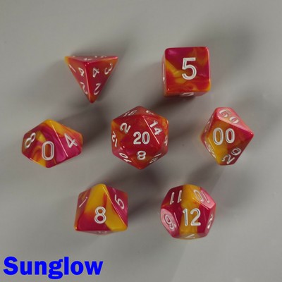 Bescon Gemini Polyhedral Dice Set Sunglow, Two Tone RPG Dice Set Of 7 D4 D6 D8 D10 D12 D20 D% Brick Box Pack