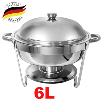YOUKUKE 6 Liter Edelstahl Chafing Dish Speisenwärmer Suppentopf Rund Wärmebehälter