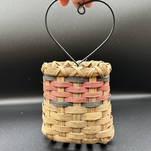 Vintage Wall Hanging Basket with Metal Heart Handmade Woven - Picture 3 of 8