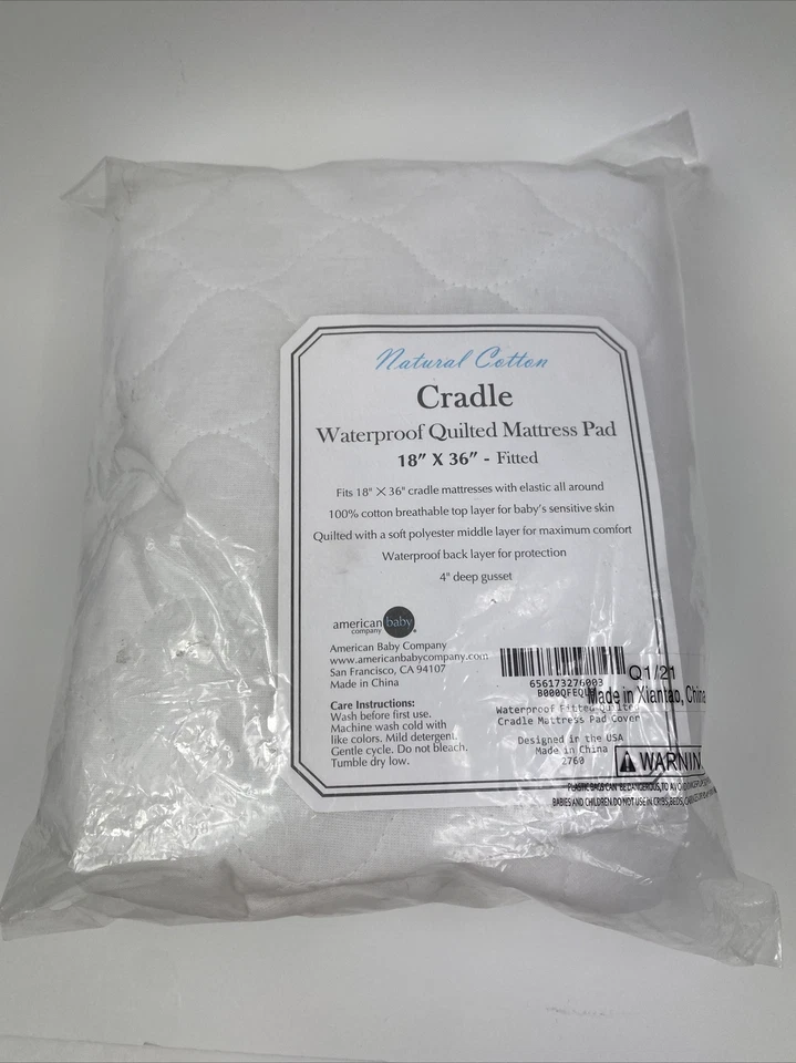 American Baby Co. Waterproof Quilted Cotton Cradle Mattress Pad Cover 18” 36” - Image 2 of 4