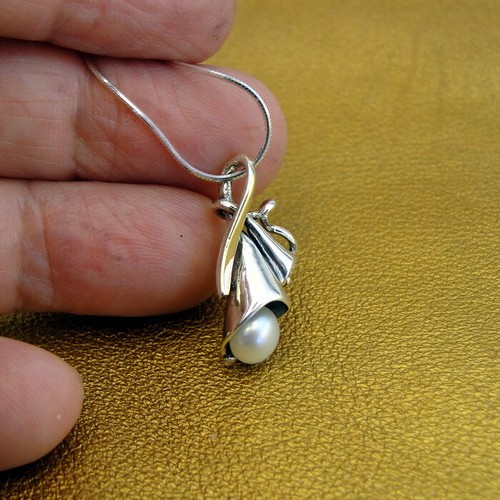Hadar Designers 9k Yellow Gold 925 Silver Pearl Pendat Earrings Set Handmade (MS - Picture 6 of 12