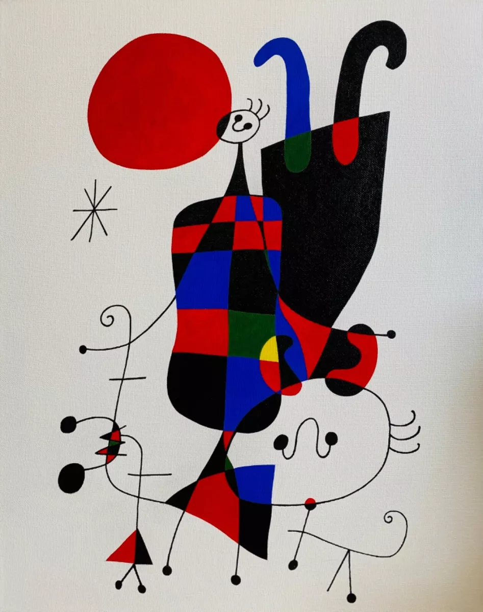 Abstract After Joan Mir Art Painting Reproduction Modern New Handmade