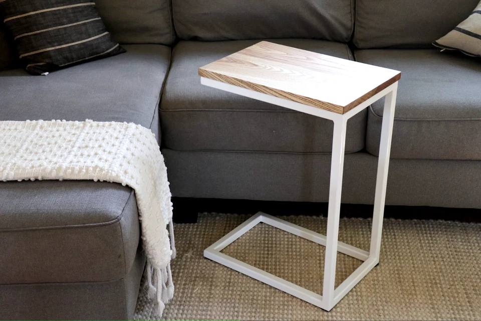 Industrial c-table, Ash hardwood, white metal base, free shipping - Image 4 of 4