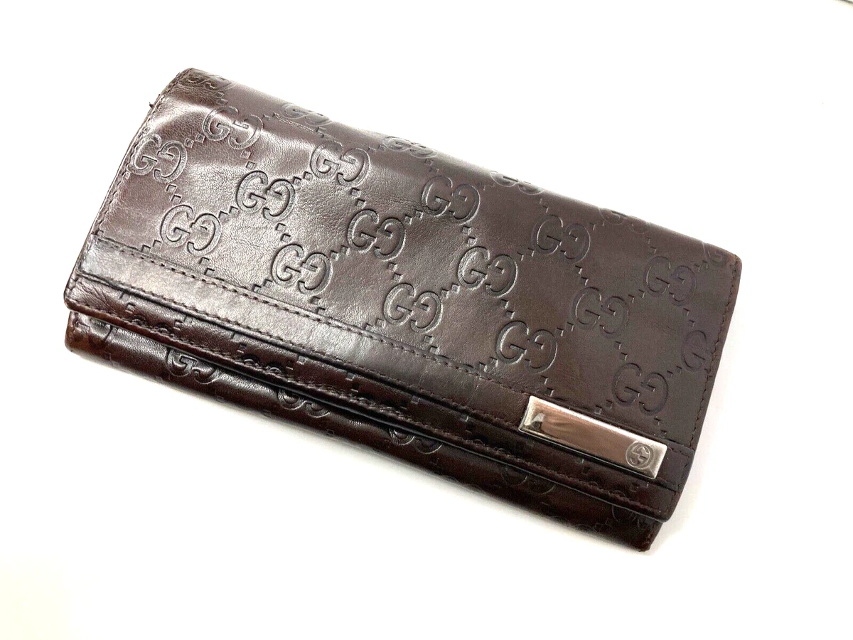 GUCCI VINTAGE GUCCISSIMA GG MONOGRAM LEATHER WALLET MEN BROWN ITALY