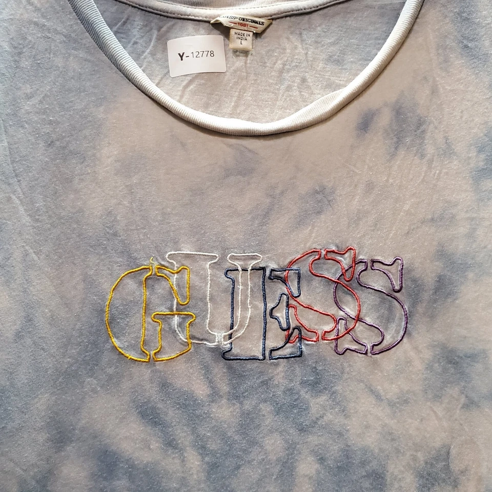 Camiseta DE COLECCIÓN Guess Originals Mujer Top Grande Azul Tie Dye Logo Bordado Foto 2 de 4