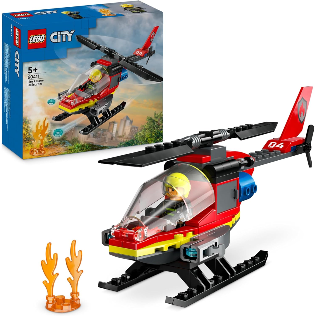 LEGO City 60411 Fire Rescue Helicopter Toy Vehicle Building Set with Firefighter
