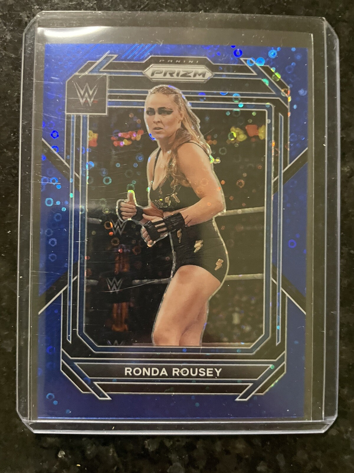 2023 Panini Prizm WWE RONDA ROUSEY Blue Under Card Disco #’d /25 #194 Hot $