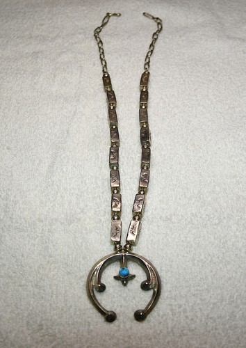 Navajo Raymond Betsoi Sandcast Sterling Silver Turquoise Naja Squash blossom Old