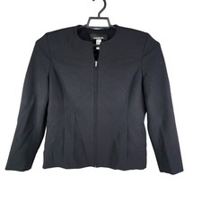 Womens Black Jones New York Platinum Blazer Full Zip Long Sleeve Size 10