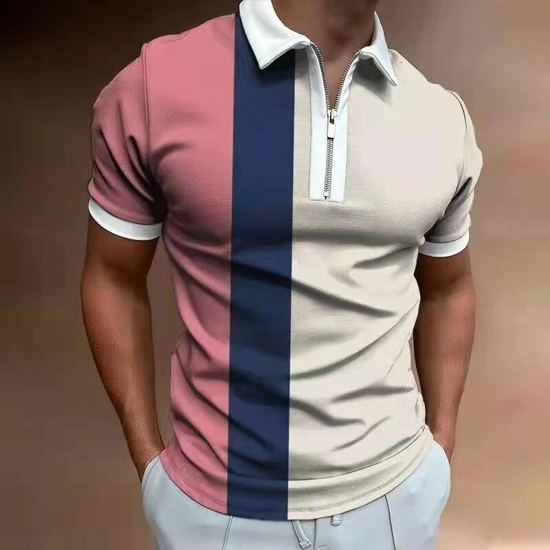 LUXURY BRAND POLO STRIPED PATCHWORK PRINT T-SHIRT FOR MEN