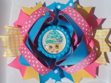 Cupcake Queen Pink Blue Yellow Bottle Cap Hair Bow 5"