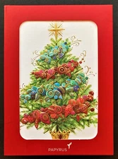 Papyrus Christmas Cards BOX Of 12 Large Red Garland Tree Gold Seals Boxed