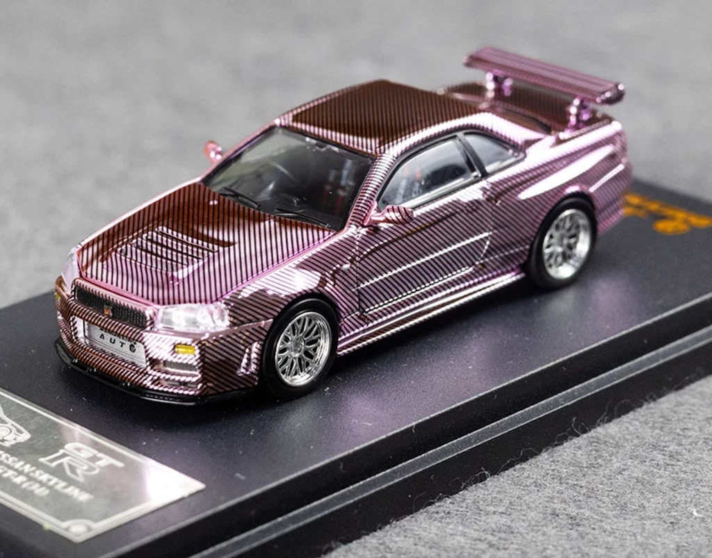 For DK 1:64 Scale Pink Carbon Skyline GTR R34 Racing Sport Diecast
