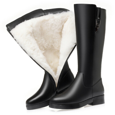 Women's Knee High Riding Boots Winter Warm Wool Lined Cowhide Leather Shoes  Australia