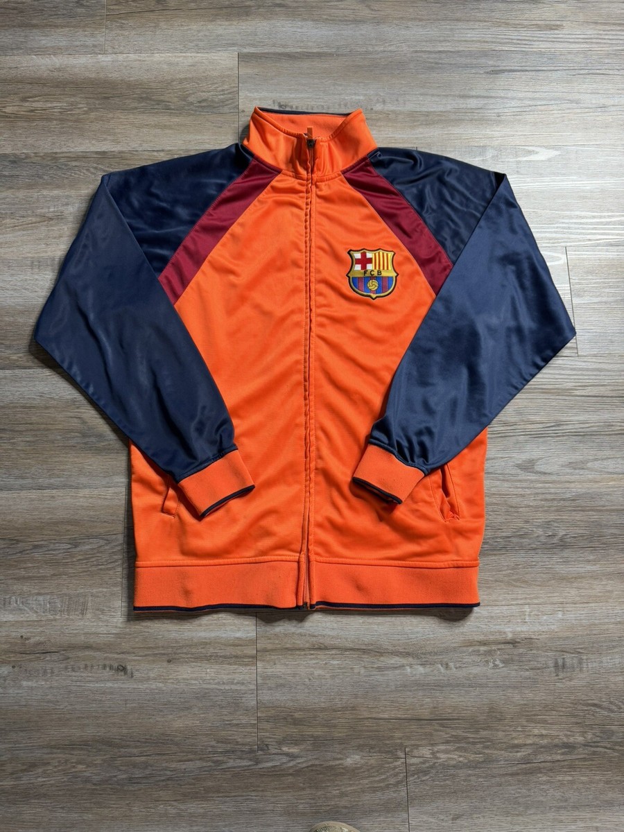FC Barcelona Mens Size L Orange Jacket Authentic Pockets Official