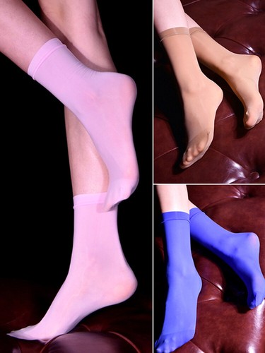 Oil Shiny Silky Ankle Socks Summer Transparent Sheer Stockings Women Men Unisex - Picture 5 of 45