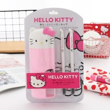 Sanrio Hello Kitty Toothbrush  Cup Travel Set With Two ToothBrushes NEW