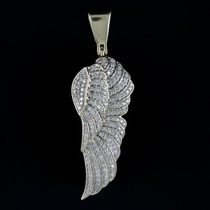 Authentic Angel Wing Pendant Simulated Diamond 14k Yellow Gold Plated Sterling Silver