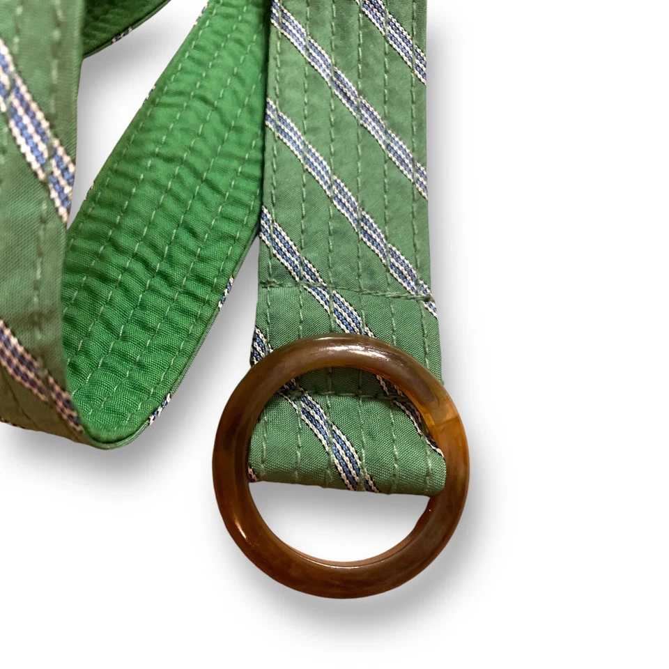 Cinturón ancho de tela verde a rayas ancho L hebilla imitación tortuga 44” largo retro años 90 Foto 2 de 4