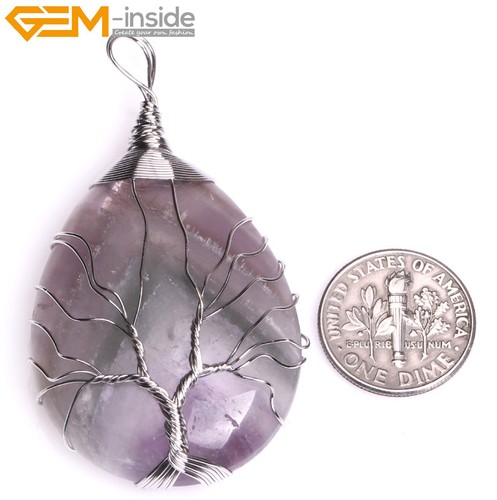 Rose Quartz Amethyst TearDrop Beaded Necklace Tree Of Life Healing Pendant - Picture 28 of 36