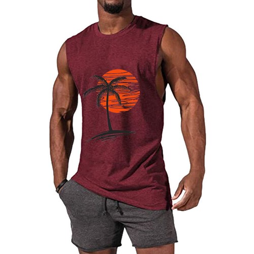 Summer Mens Surf Beach Top Large Size Breathable Sleeveless Loose Print Tank Top - Picture 9 of 18
