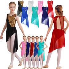 Girls Lyrical Modern Ballet Dance Dress Sleeveless Irregular Hem Skirt Leotard