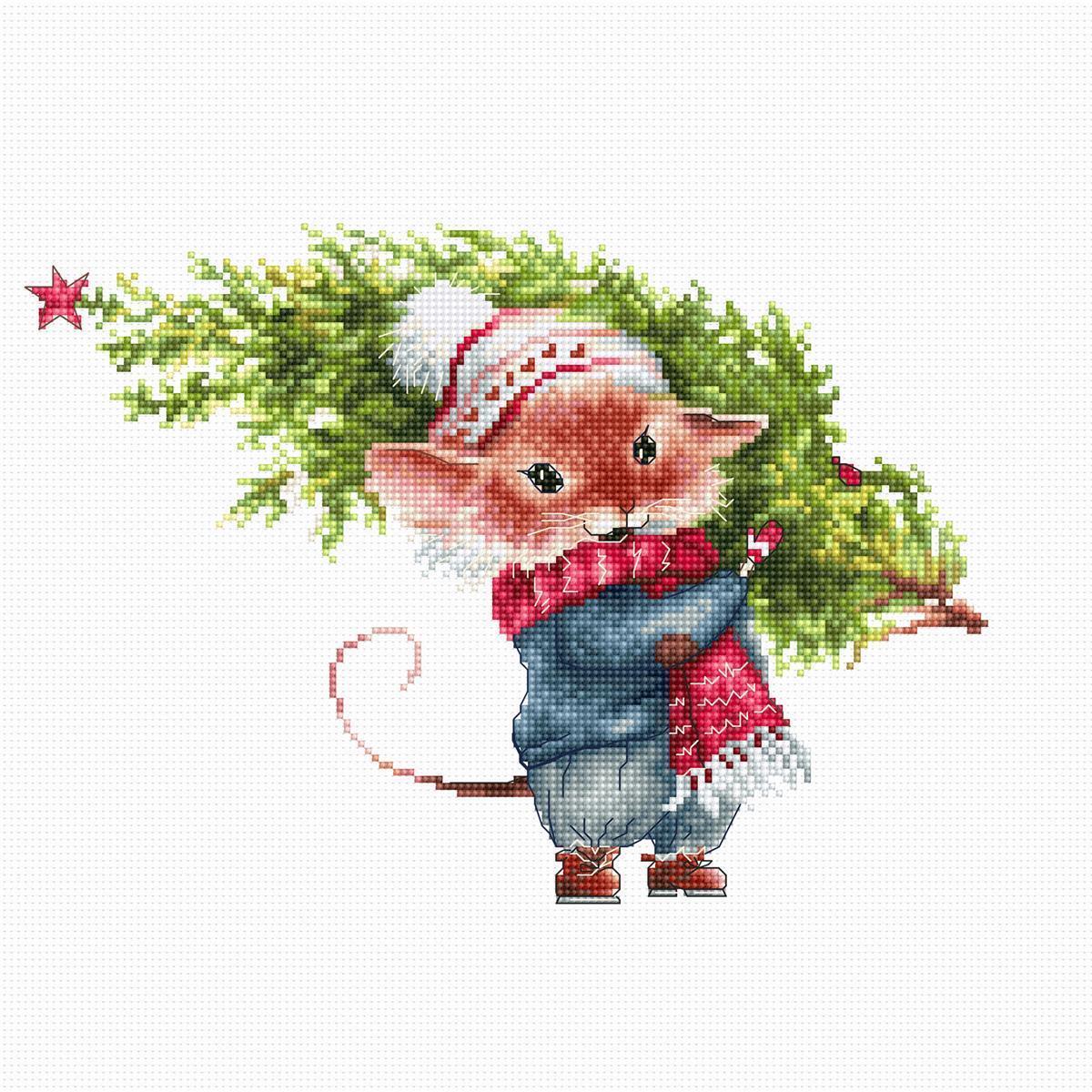 Luca-S counted Cross Stitch kit ""Mouse with fir tree "", 22*15cm, DIY