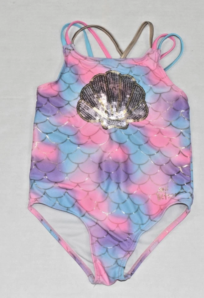 Traje de baño para niñas Betsey Johnson XOX talla 6 2022 lentejuelas concha marina tie dye sirena Foto 2 de 4