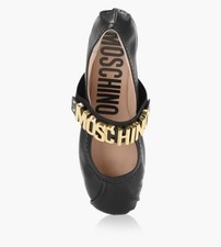 Moschino Couture Leather Ballet Flats With Gold/ Metal Lettering Logo Sz 37 WOB