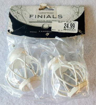 New! Cambria Premier Finials White Shabby Chic Birdcage For Use w/Drapery Rods