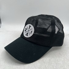 ZYIA Active Hiking Trucker Mesh All Black Hat Cap Snapback White Patch