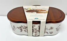 Pioneer Woman Pumpkin Baker Agatha Brown Floral Stoneware & Acacia Wood Lid 3qt