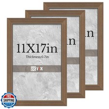 VCK 11x17 Brown Picture Frames 3 Pack, High-End Wood Wide Border