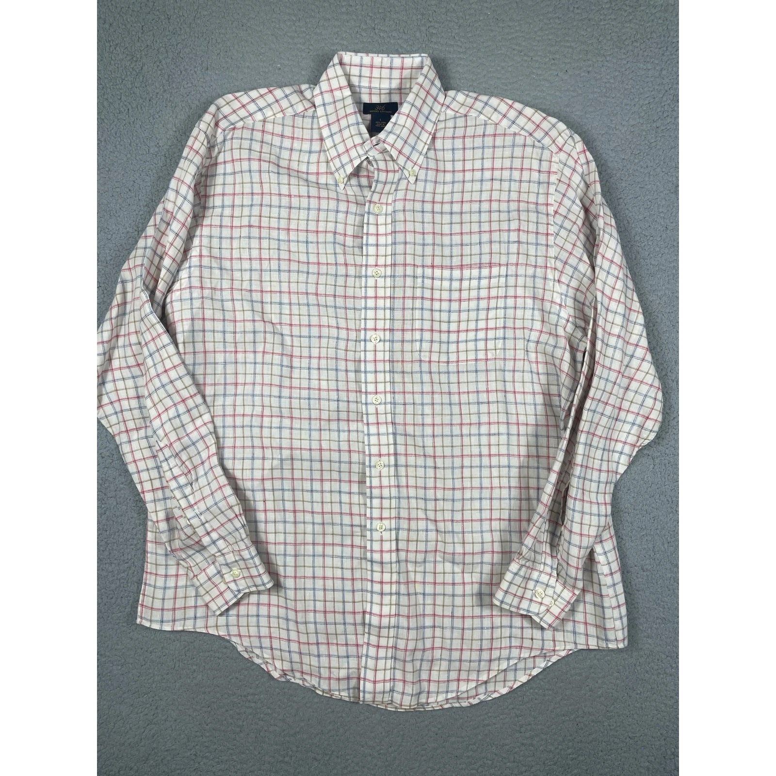 Brooks Brothers 346 Mens Size L Linen Button Up Shirt Long Sleeves Plaid